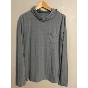 Free Fly Pullover Shirt Mens Medium Blue Hooded Long Sleeve Bamboo Blend Pocket